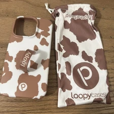 iPhone 14 Pro Loopy Case Brown Cow Print Bows Lefty