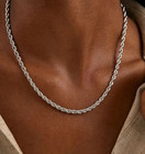 4mm Diamond Cut Solid 925 Sterling Silver Italian Rope Chain Men's Necklace
