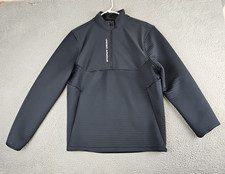 Under Armour Pullover Men Medium Black Ribbed Golf Quarter Zip Loose Fit Sweater