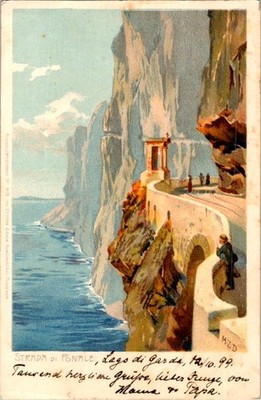 1899 Litho Postcard Lago di Garda Strada di Ponale Drachenfels Gründerzeit