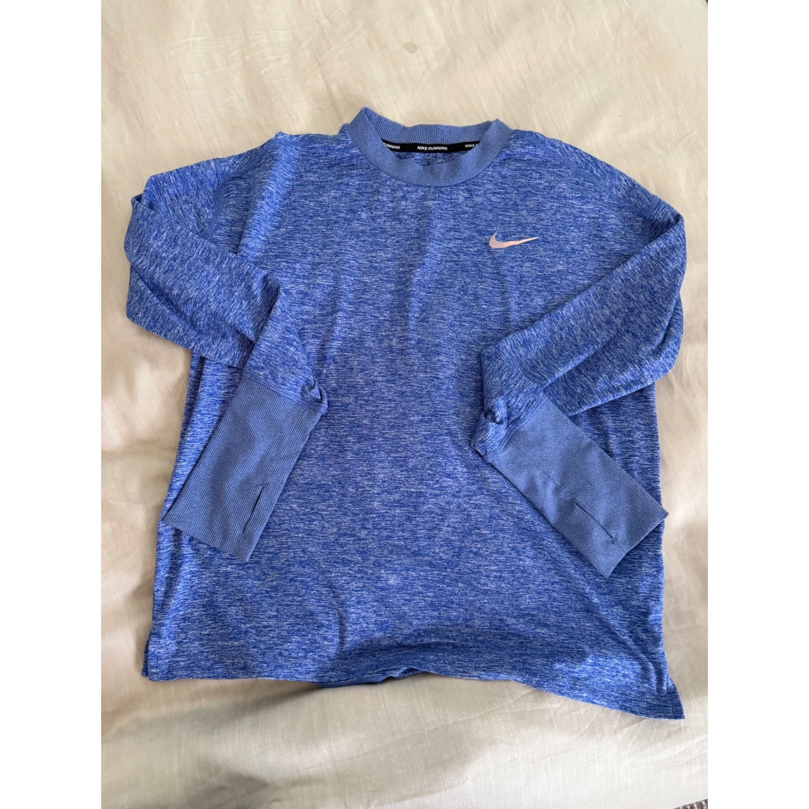 Nike Dri-FIT Running Long Sleeve Shirt Thumbholes Blue Heathered Athletic Top M