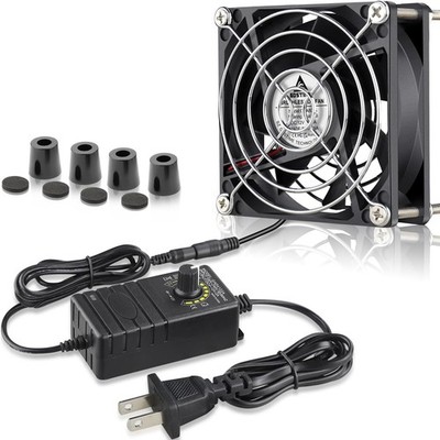 GDSTIME 80mm x 25mm Computer Fan with AC Plug, 100V-240V Variable Speed Contr...