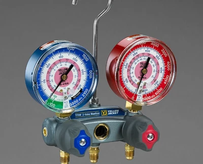 49867 Yellow Jacket TITAN Charging 2-Valve Manifold with 3 hoses - FREE SHIPPING