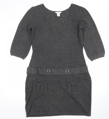 TWEEDS Damen Strick Pullover Kleid Grau M 3/4 Arm Rundhalsausschnitt