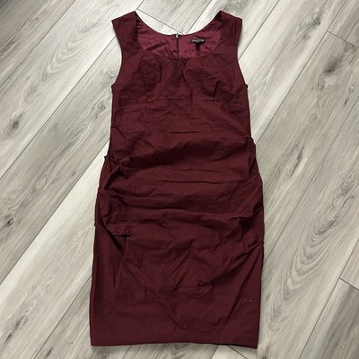 eileen fisher sleeveless silk dress Eileen Fisher Silk Dress Burgundy Side Ruched Stretch Sleeveless Lined 12  Petite