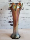 Fenton Fine Ribbed Carnival Glass Irridescent Swung Vase