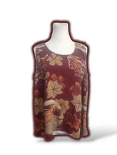 CITRON SANTA MONICA Silk Asian Burgundy floral Print Blouse boxy Tank 1X top 