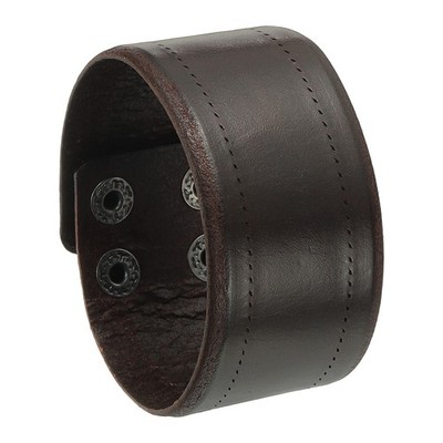 1.5Inch Wide Simple Leather Wristbands, Two Rows Buckles, Dark Brown
