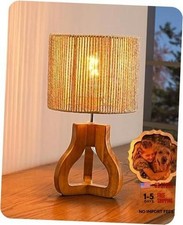 Small Table Lamp, Rose Wood Tripod Nightstand Lamp, Handwoven Paper Bohemian