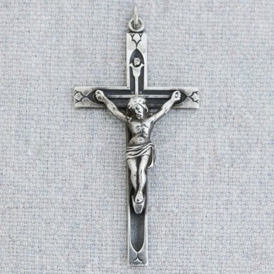 Antique Vintage Swift Fisher Sterling Silver Crucifix Cross Necklace  Pendant