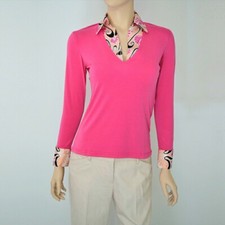 NWT XS-M-L Ladies Pink Pullover Top Blouse Polyester Spandex Long Sleeve V-Neck