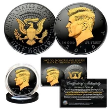 2019 Black RUTHENIUM JFK Half Dollar U.S. Coin 2-SIDED 24K Gold (P-MINT)