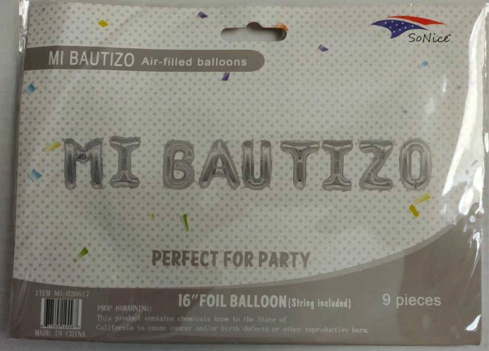 16" Silver Foil Balloons Mi Bautizo Banner Decoration Event Baptism Party - Image 2 of 3