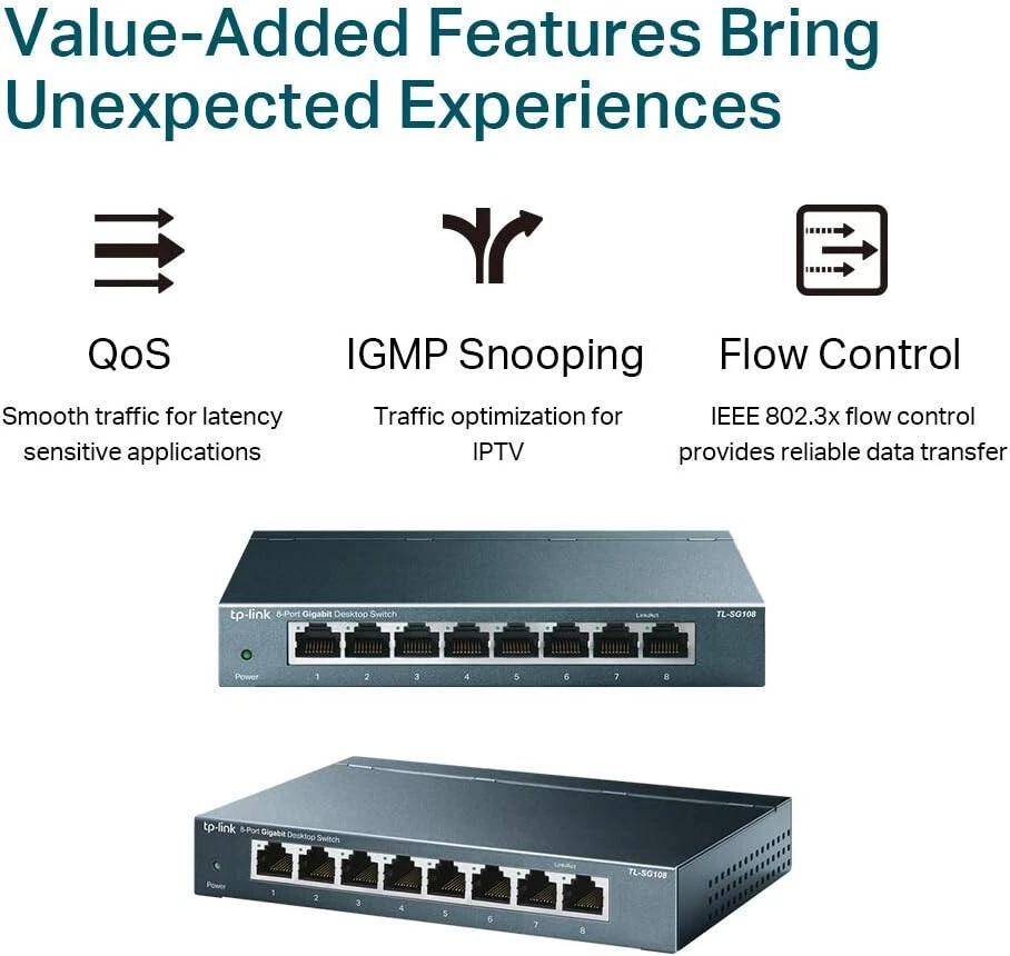 TL-SG108 SWITCH LAN ETHERNET 8 PORTE GIGABIT RJ45 1000 Mbps TP-LINK 10/100/1000 - Immagine 4 di 4