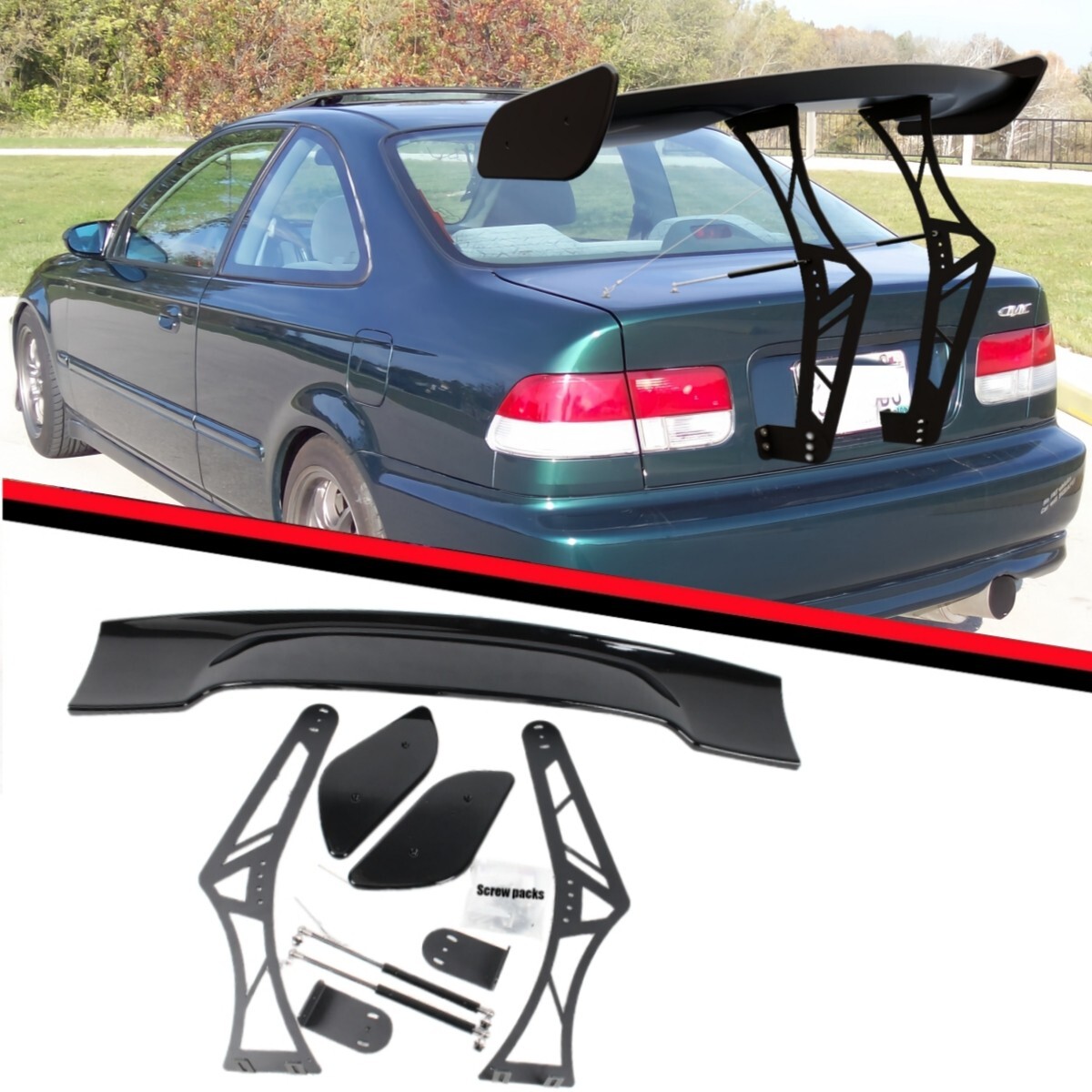 FOR 97-00 HONDA CIVIC COUPE ADJUSTABLE GT RACING SPOILER TRUNK