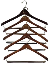 Lot of 5 Wooden Suit Hanger Pierre Cardin Ralph Lauren Tommy Hilfiger Faconnable