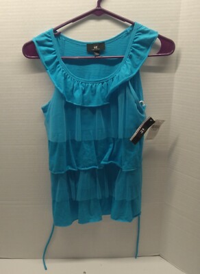 Iz Amy Byer Caribbean Blue Ruffled Front Tank Top - Girls Large *NEW WITH TAGS*