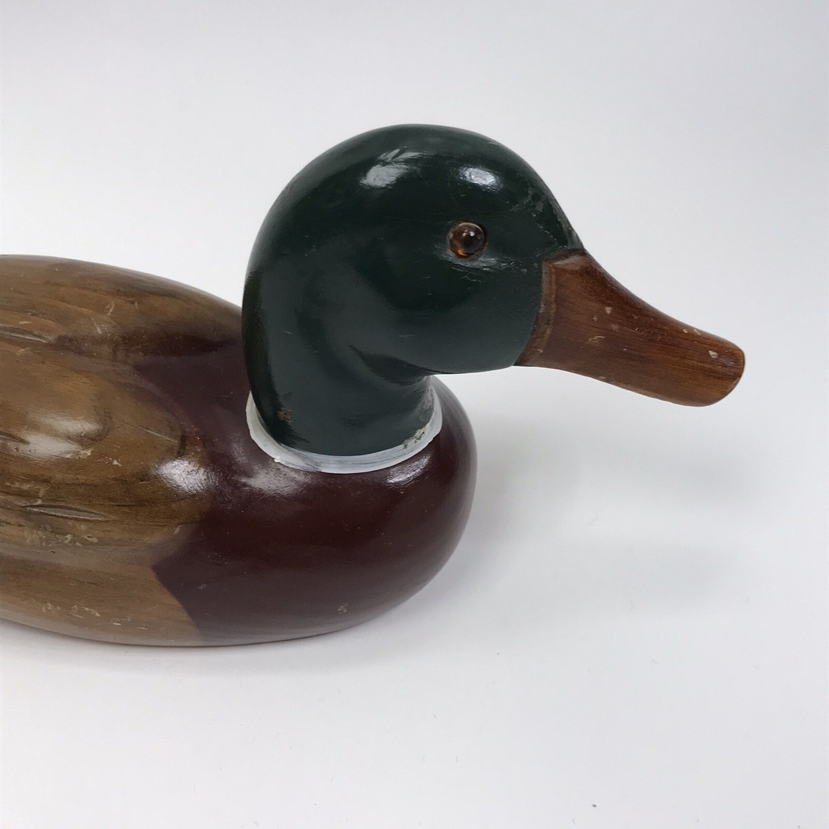 バードカービング　ウソ（♂） Vtg Split Tail Mallard Duck Hand Carved Wood Decoy Man Cave