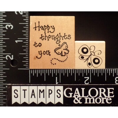 Rubber Stamps SET 2 HAPPY THOUGHTS OF YOU BUZZIN BUTTERFLY BUTTERFLIES #2073