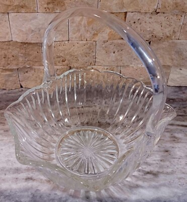 Vintage L. E. Smith  Clear Glass Ruffled Basket