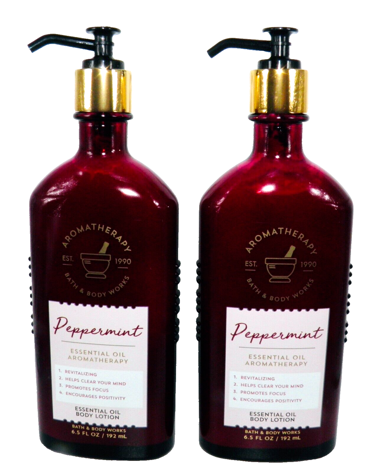2 BATH & BODY WORKS PEPPERMINT Lotion Aromatherapy REVITALIZING GLASS NEW