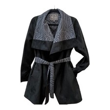 Chi By Falchi Microfiber Suede Wrap Jacket Reversible Black Gray Zebra Stripe