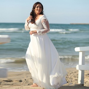 Beach Wedding Dresses 2019 Chiffon Plus Size Bride Dress Long Sleeve