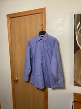 Tommy Hilfiger Size 17 34-35 Blue  White w/Stripes Long Sleeve Dress Shirt