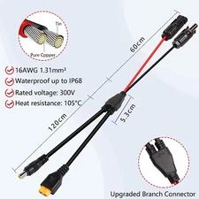 Solar Panel Generator Connector to DC 8mm XT60 16AWG Kit Power Adapter Cable 6ft
