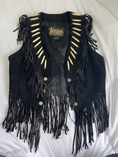 Women’s Vintage Diamond Leathers Black Fringe Jacket Size Small