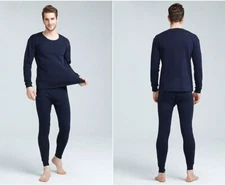 Men Winter Fleece Lined 100% Cotton Thermal Long Johns Top Bottom Underwear Set