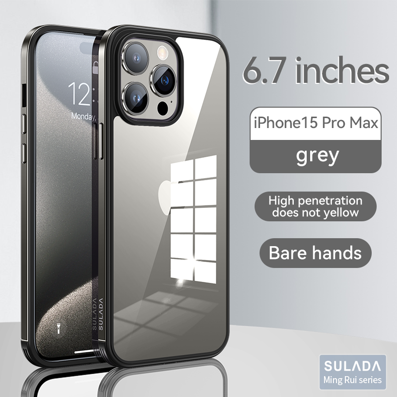 Sulada Transparent PC Case For iPhone 15 Pro Max 14 Metal Key Frame Bumper  Cover