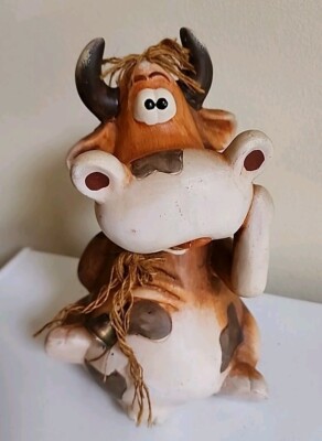 VTG Ceramic Cow Bull Statue Figurine 12'' Cute Farmhouse Decor