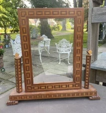 VINTAGE ANTIQUE FOLK ART MARQUETRY INLAY TABLE TOP FRAME OR MIRROR