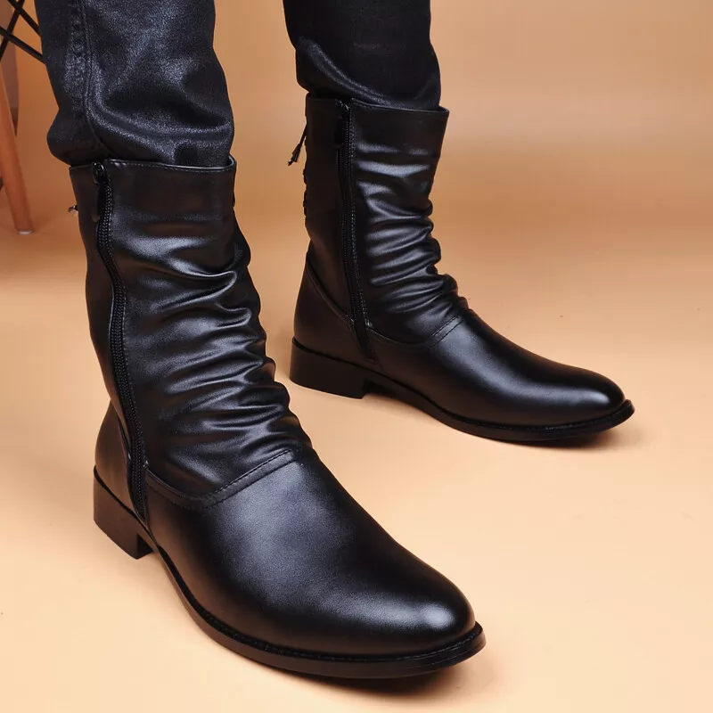 Men's pleated zipper boots cheap