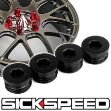 4 PC BLACK FLAT CAP SET FOR SICKSPEED EXTENDED TUNER LUG NUTS WHEEL/RIM P4