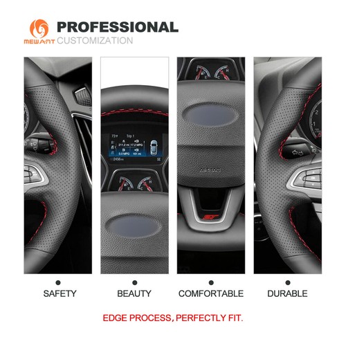 MEWANT Black Genuine Leather Steering Wheel Cover for ford Focus (ST | RS) 2015 - Bild 4 von 9