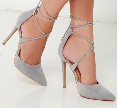 Missguided UK Grey, Faux Suede, Strappy Lace Up Heels Court Heels  UK