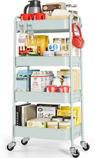 4-Tier Rolling Cart,Metal Utility Cart w/ Lockable Wheels,Storage Craft Art Cart