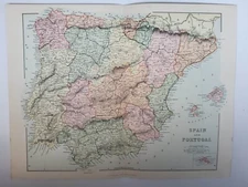Antique Print 1870 Maps Engraving Spain and Portugal