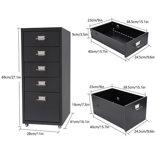 5 Drawers File Cabinet Metal Vertical Narrow Filing Cabinet W/ Tag Slot & Handle - Picture 2 of 17