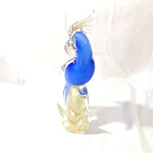 Vintage Murano Cockatoo Venetian Art Glass Bird Sculpture Blue Gold Aventurine
