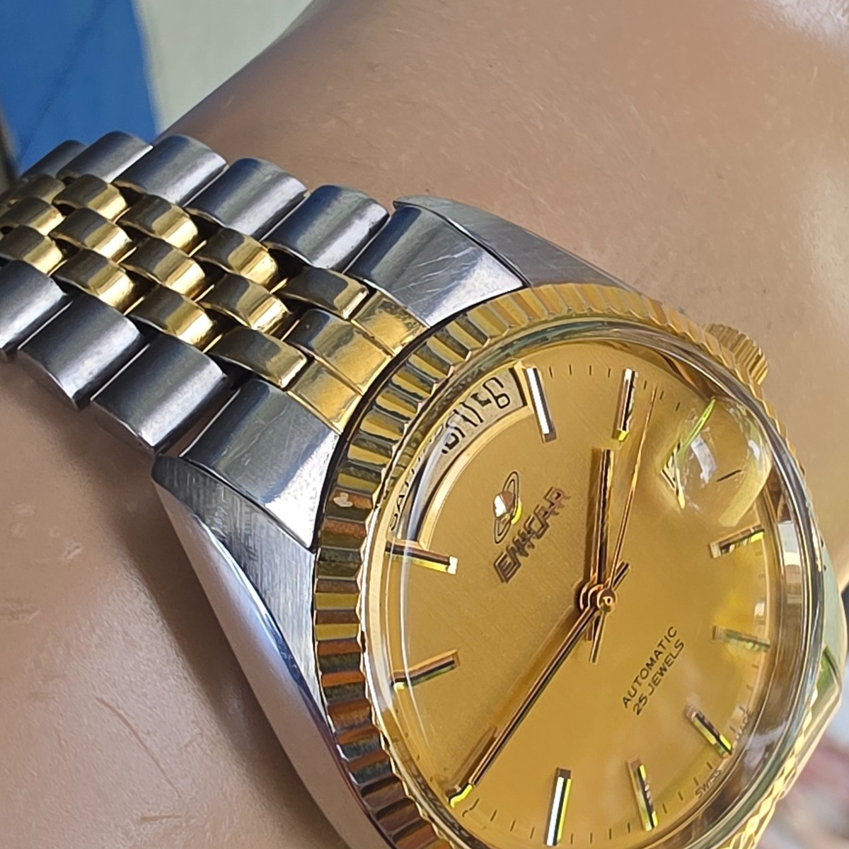 vintage ENICAR men's automatic watch 2169.51.30 day/date swiss