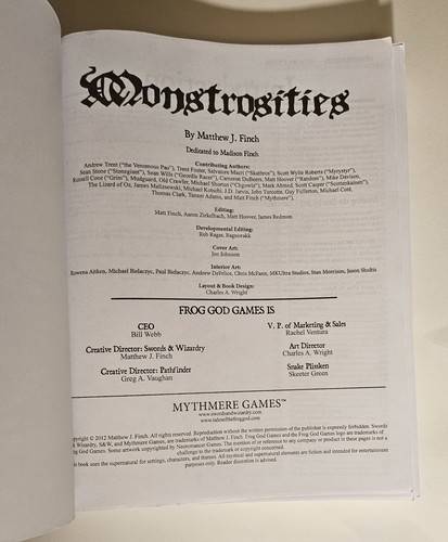 Swords and Wizardry Monstrosities Matthew J. Finch 2012 Softcover - Imagen 2 de 8