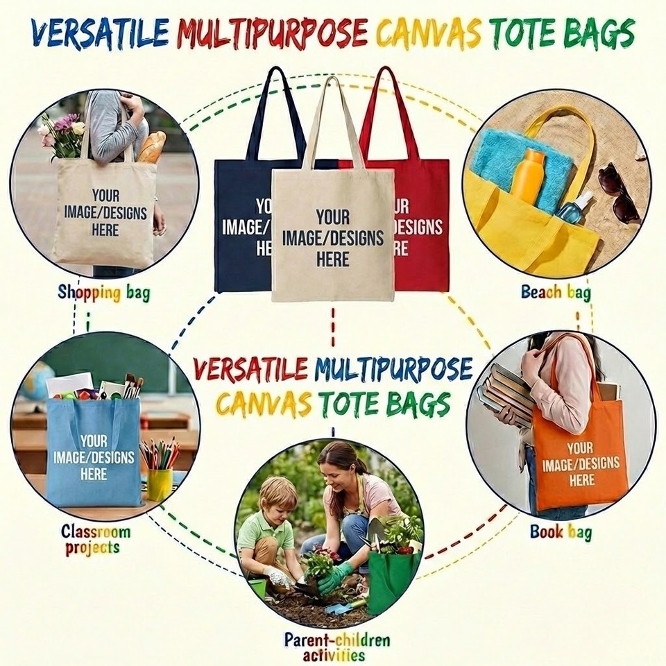 Bolso de Mano de Algodón Personalizado Texto Foto Logo Imagen Lienzo Personalizado Impresión Regalo