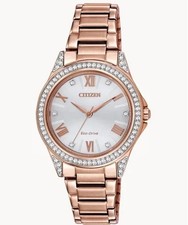 Citizen POV Crystal Eco-Drive Rose Gold Tone Steel Ladies Watch EM0233-51A