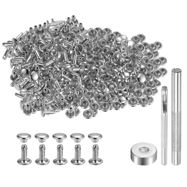 200 Set Leder Nieten 6Mm X 8Mm Metall Doppelkappe Nieten DruckknöPfe, Silberton-image