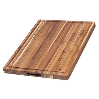 Set of 3 Large Grooved Wood Cutting Boards, Rectangular, Medium Brown