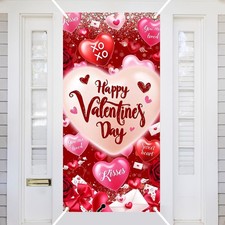 Happy Valentine's Day Door Cover Banner- Pink Red Love Conversation Heart Banne