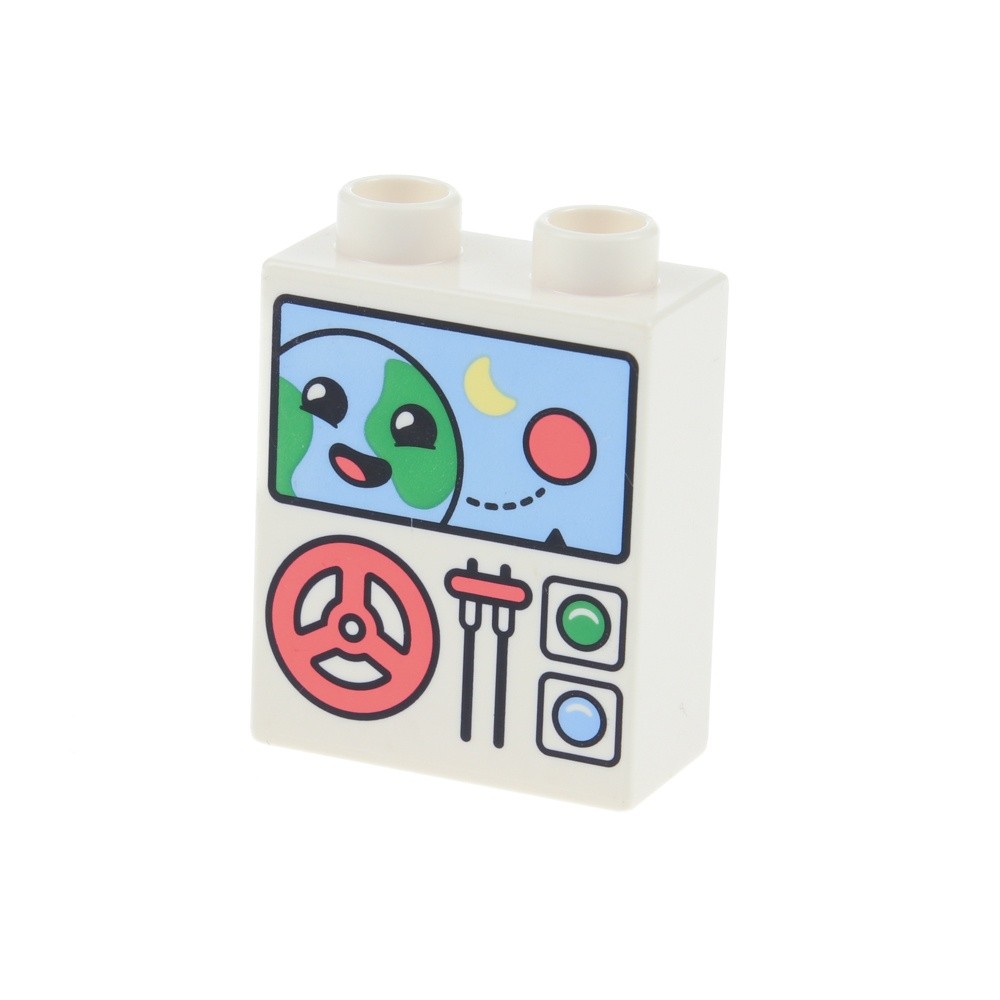 1x LEGO DUPLO Motif Brick 1x2x2 White Face Moon Controller 4066pb807